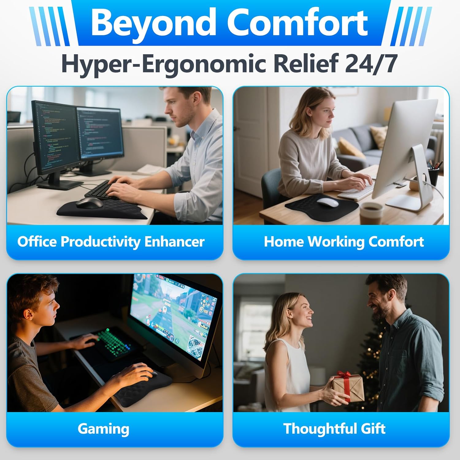 Ergonomic Mouse Pad with Wrist Rest, Dual-Slope Design for Pain Relief- Large 12x8 Inch Size with Reinforced Memory Foam & Non-Slip Base for Office Desk/Gaming (Black) - Image 6