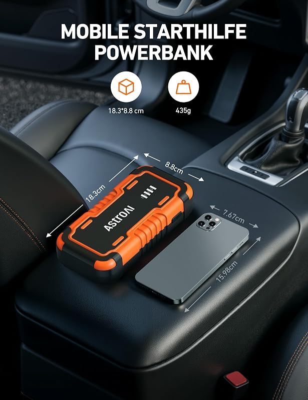 AstroAI P10 Jump Starter portabil 12V pentru mașină și motocicletă, pentru motoare pe benzină de 10,0 L și diesel de 8,0 L, cu iluminare LED