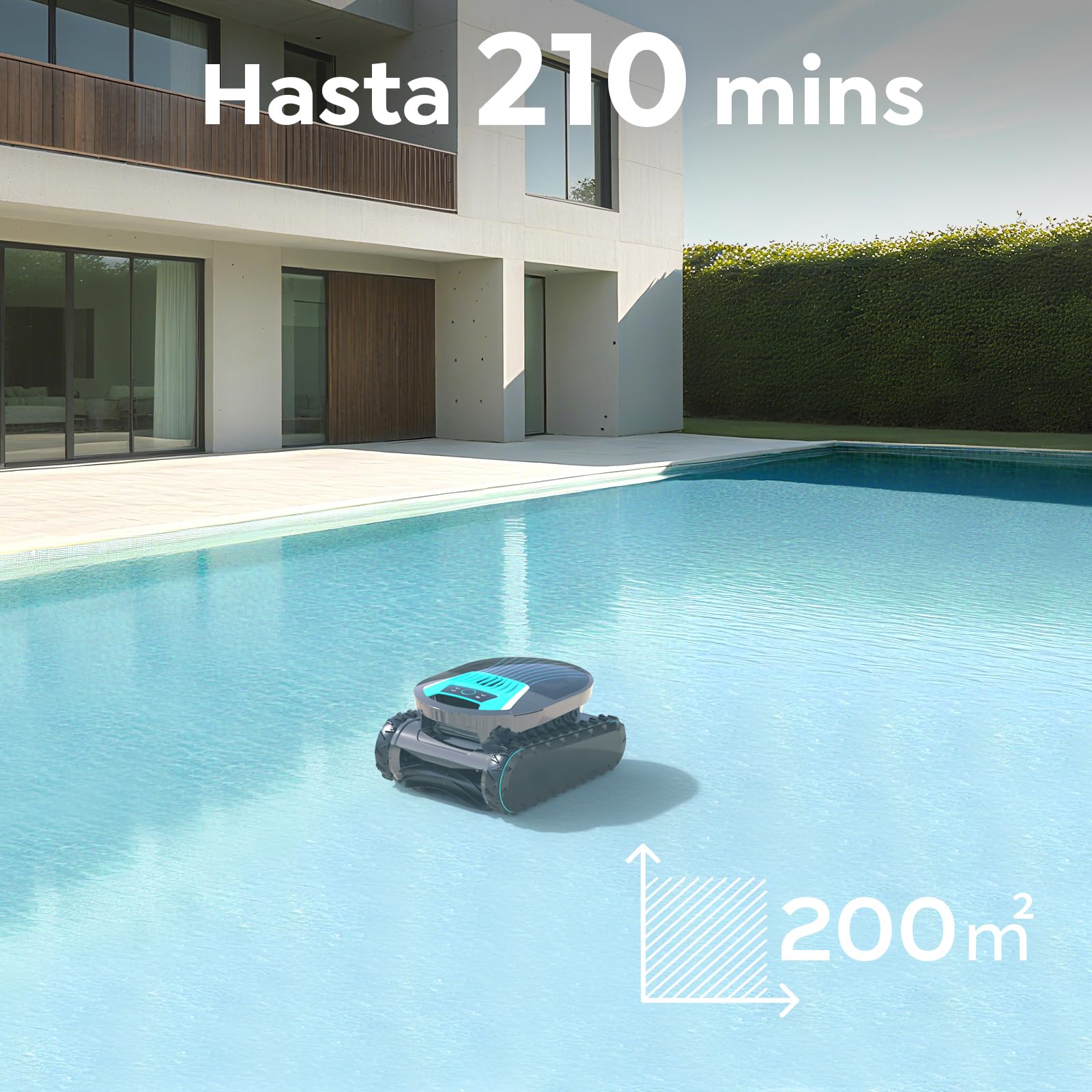 Pleco Pro Robot Limpiafondos Piscina, Autonomía 210 Min, Doble Filtro, 7 Modos, Control App, Limpiafondos Piscina Automático, 200 m²,Grafito