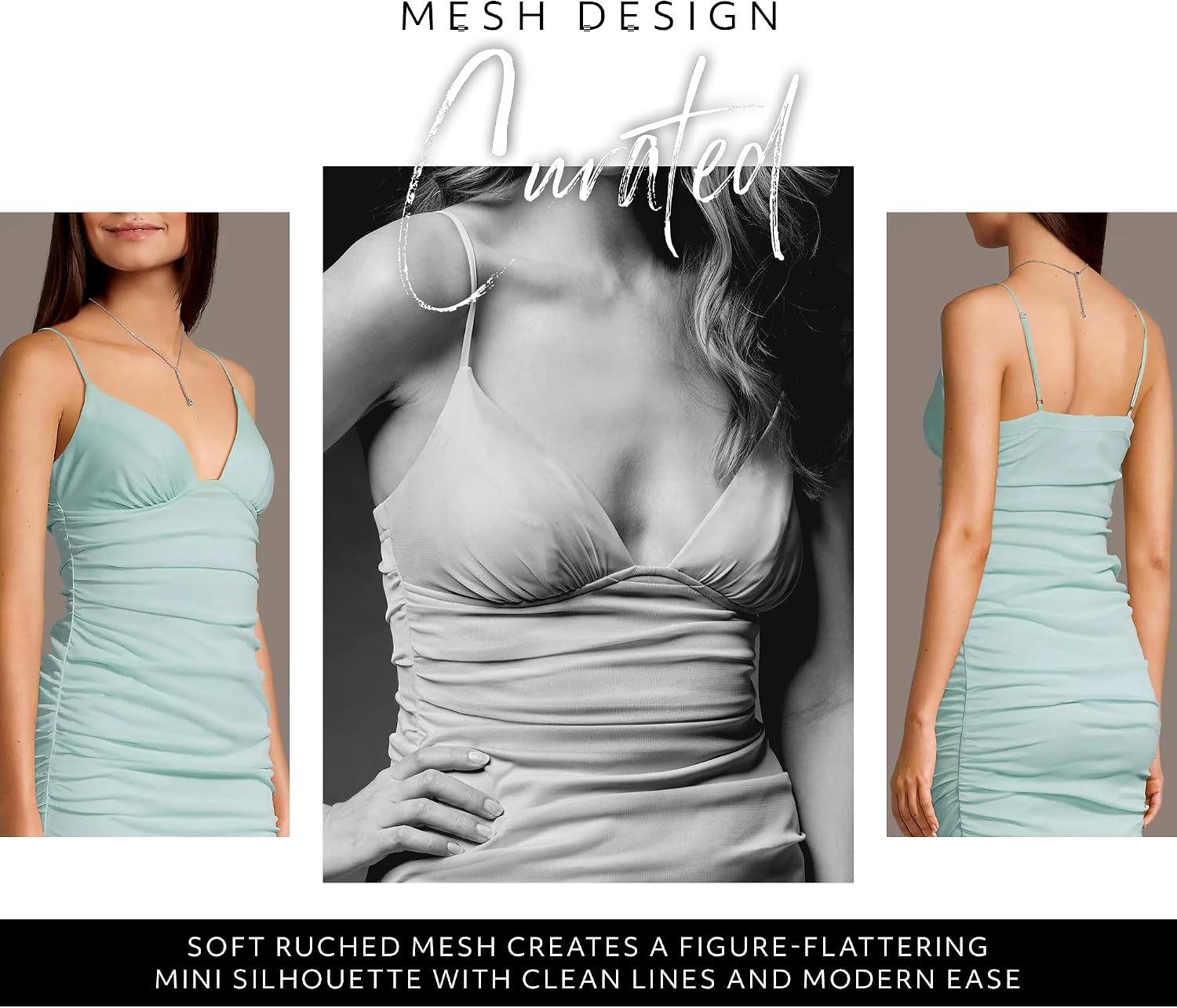 David's Bridal The Edit Studio Ruched Mesh Mini Dress, Bodycon Cocktail and Party Dress for Women