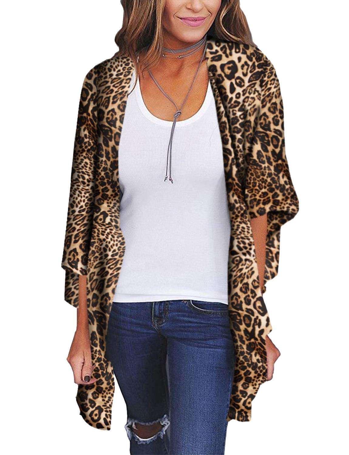 Women's Floral Kimono Cardigans Chiffon Casual Loose Open Front Cover Ups Tops