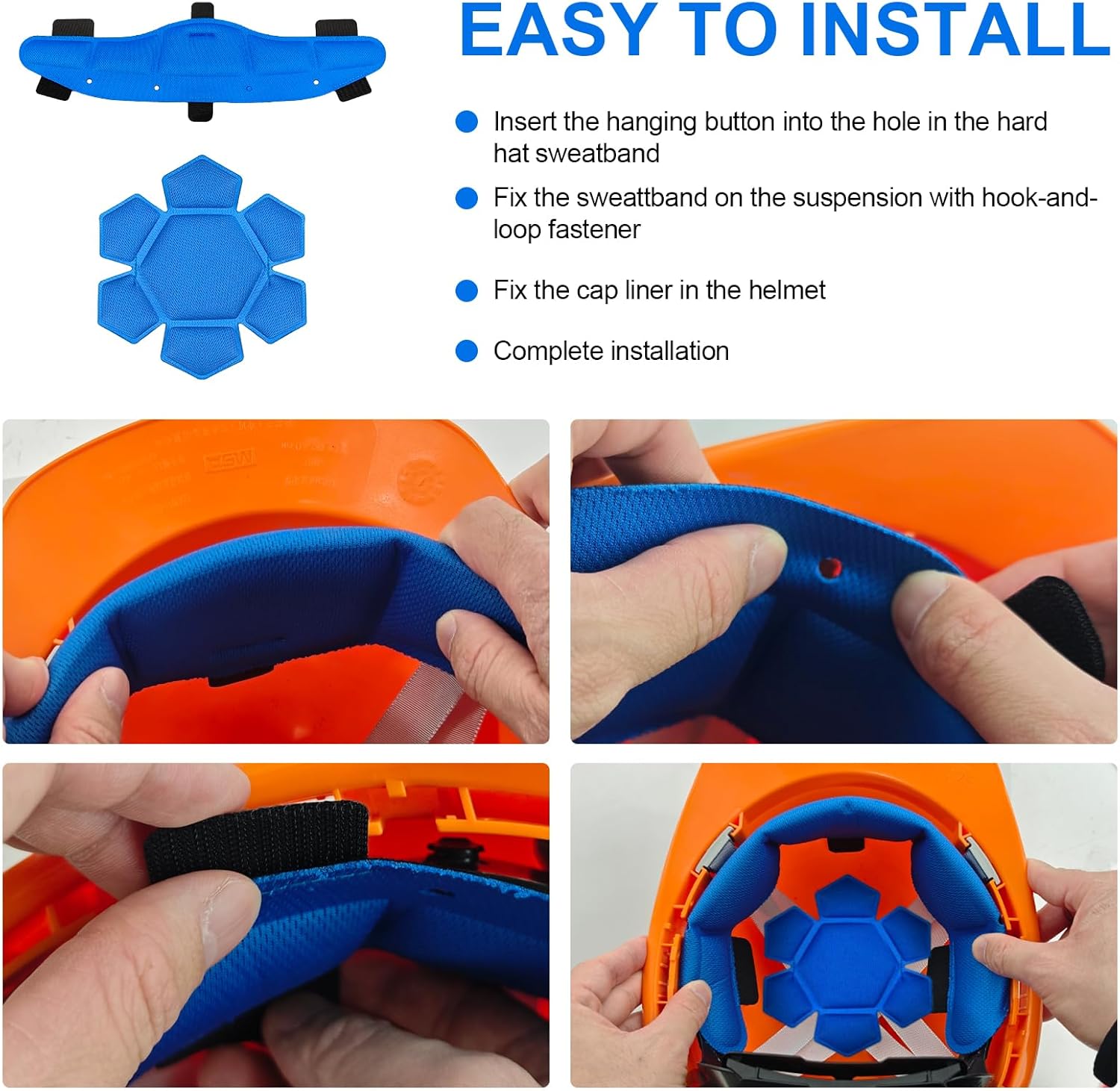 Hard Hat Sweatbands and Top Pads, Washable Reusable Hardhat Sweatband Cooling Liners Air Cushion Hard Hat Accessories, Suspension Sweat Band for Safety Helmet - Moisture Wicking (4 PCS)