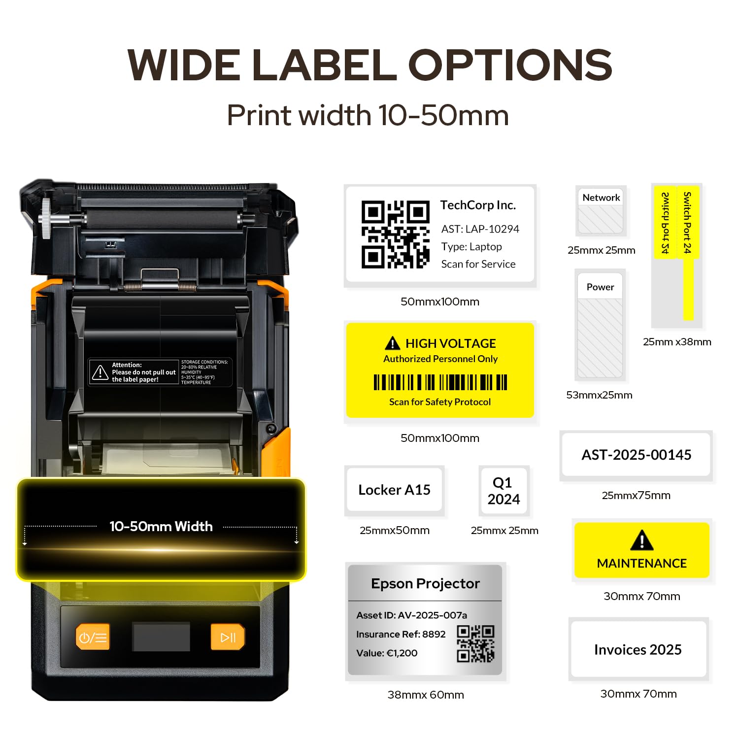 Makeid EP53 La Stampante per Etichette Stampa Etichette Larghe da 9 a 50 mm Compatibile con Telefoni Cellulari e Computer per Negozi al Dettaglio, Uffici, Aziende e Magazzini