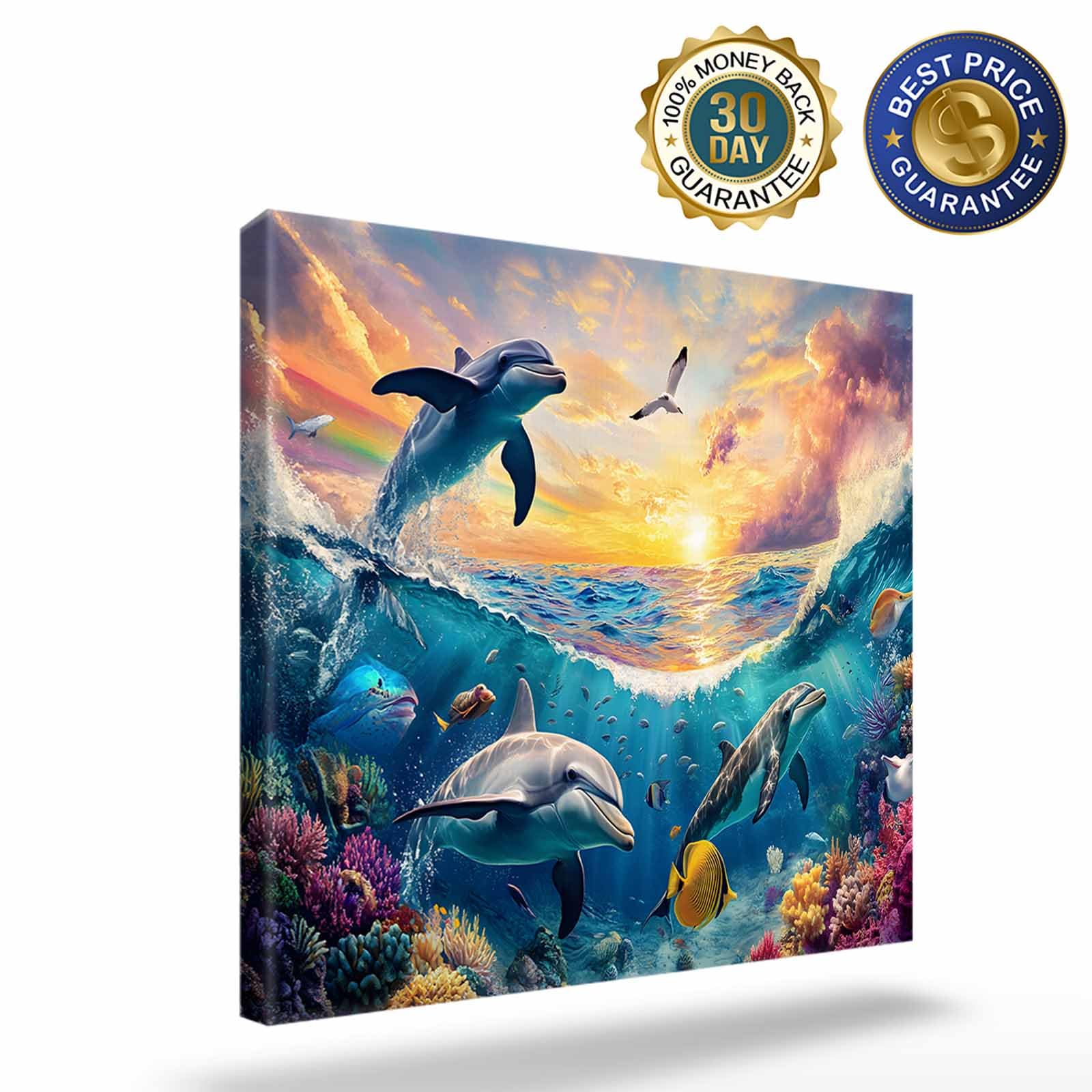 Amazon.com: Framed Canvas Wall Art Ocean Underwater World Dolphins