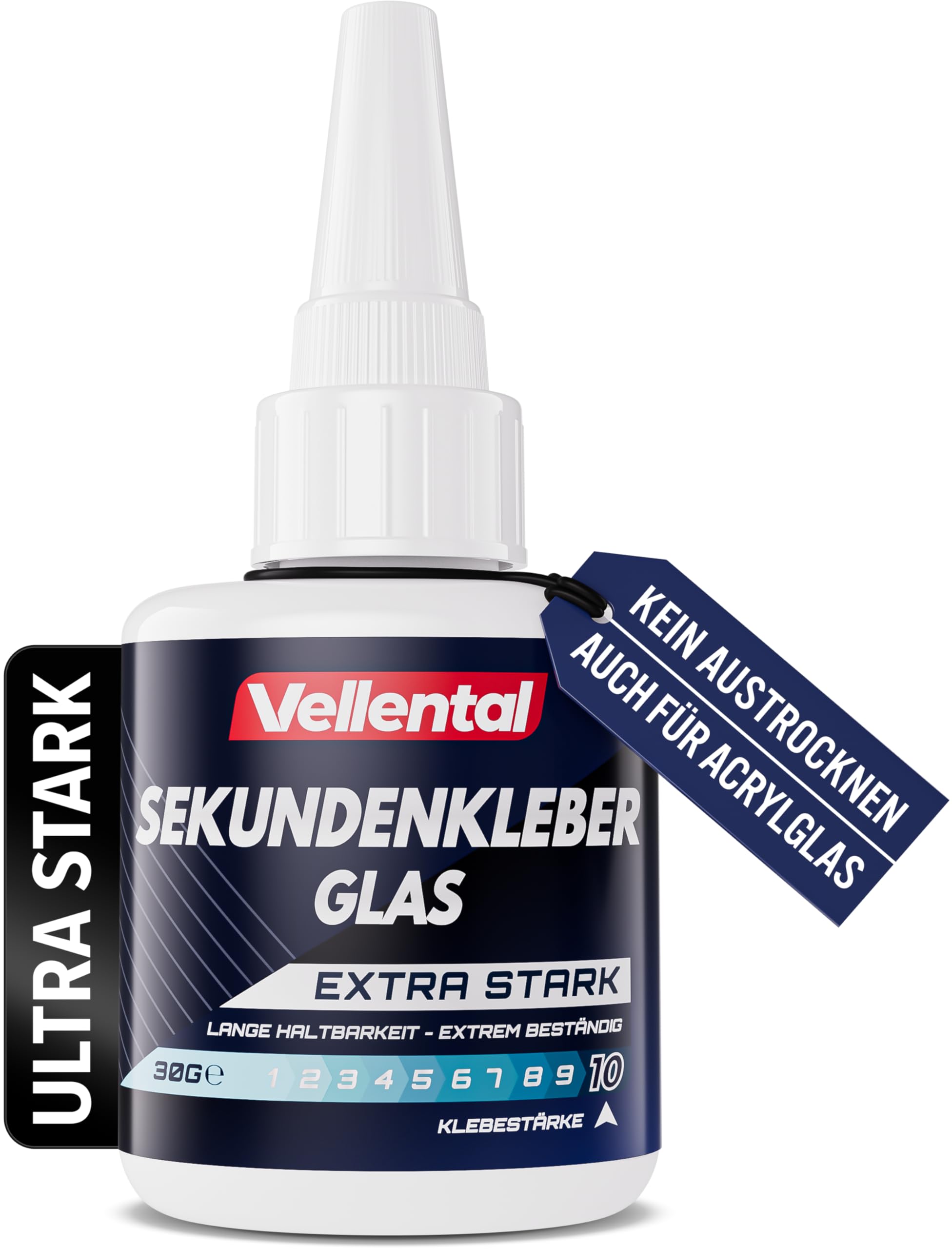 Sekundenkleber Glas extra stark - Glaskleber transparent wasserfest, hitzebeständig & mit Nadel Verschluss gegen Austrocknung - Glas Kleber zum Verkleben von Glas & Acrylglas aller Art