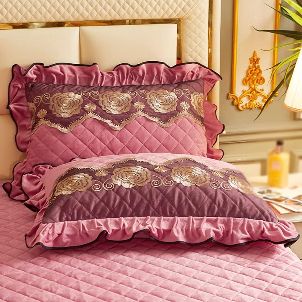 HBJWOV Quilted Velvet Pillow Cover Case Embroidered Lace European Solid Home Decor Rectangle Winter Warm Soft(D)