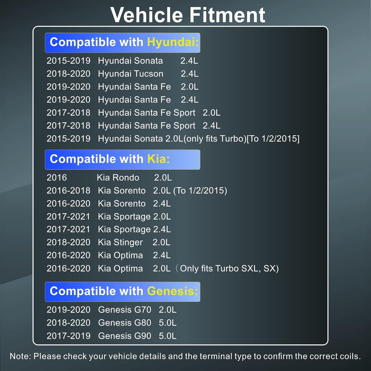 UF764 93175 Ignition Coil Iridium Spark Plugs Set for 2015 2016 2017 2018 2019 Hyundai Sonata Tucson Santa Fe, Kia Rondo Sorento Sportage Stinger Optima,Genesis G70 G80 G90 2.0L 2.4L(Set of 4)