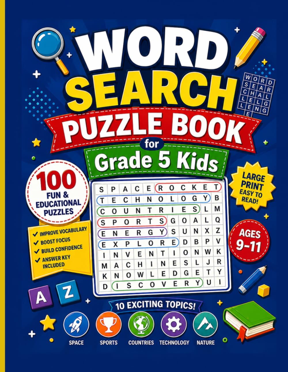 Word Search Puzzle Book for Grade 5 Kids