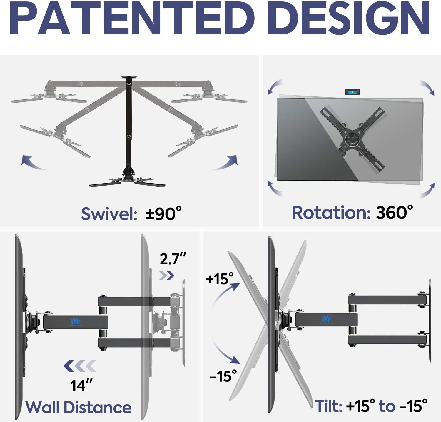 Mounting Dream Full Motion TV Wall Mount and Outdoor TV Cover Bundle, TV Mount for 17-39 Inch TV, Max VESA 200x200mm and 33 LBS, Waterproof and Dustproof TV Cover for 30-32 in TV, TV Screen Protector