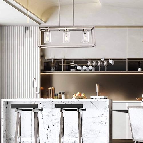 Miniatura 7 de XILICON Accesorios de iluminación de comedor colgantes de níquel cepillado de 3 luces modernas lámparas colgantes contemporáneas con pantalla de