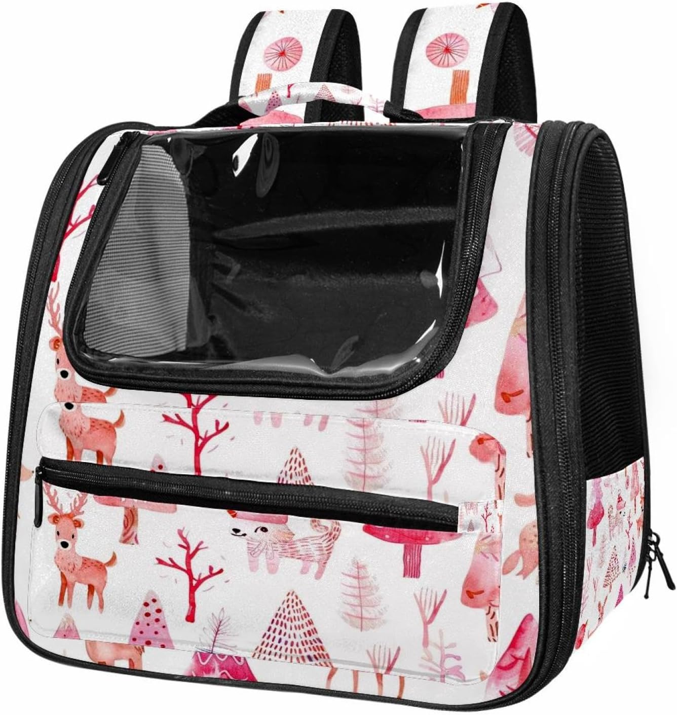 Portable Travel pet Backpack Carrier Hamster Bag Small Dog cat Carrier Breathable Hang Bag, Geometric Tree Pink Christmas 3