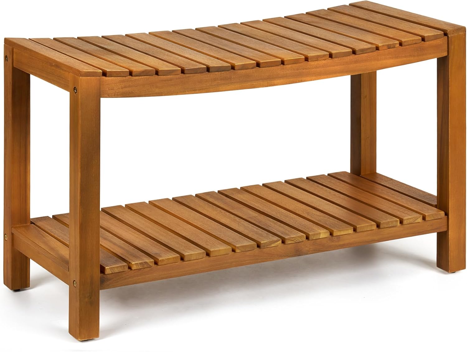 Teak Shower Bench, 32" Solid Wood Shower Stool for Inside Shower to Sit On, Wooden Bathroom Shower Seat Waterproof