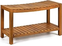 Upolana 32" Teak Shower Bench - Solid Wood Waterproof Stool, 350lbs Capacity, Ergonomic Curved Seat for Shower Comfort