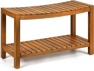 Upolana Teak Shower Bench, 32" Solid Wood Shower Stool for Inside Shower to Sit On, Wooden Bathroom Shower Seat Waterproof
