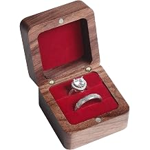 Wooden Ring Box, Engagement Ring Box with 2 Slots, Square Wedding Ring Holder Box, Small Ring Holder Box for Wedding, Proposal, CeremonyRed Inner without window