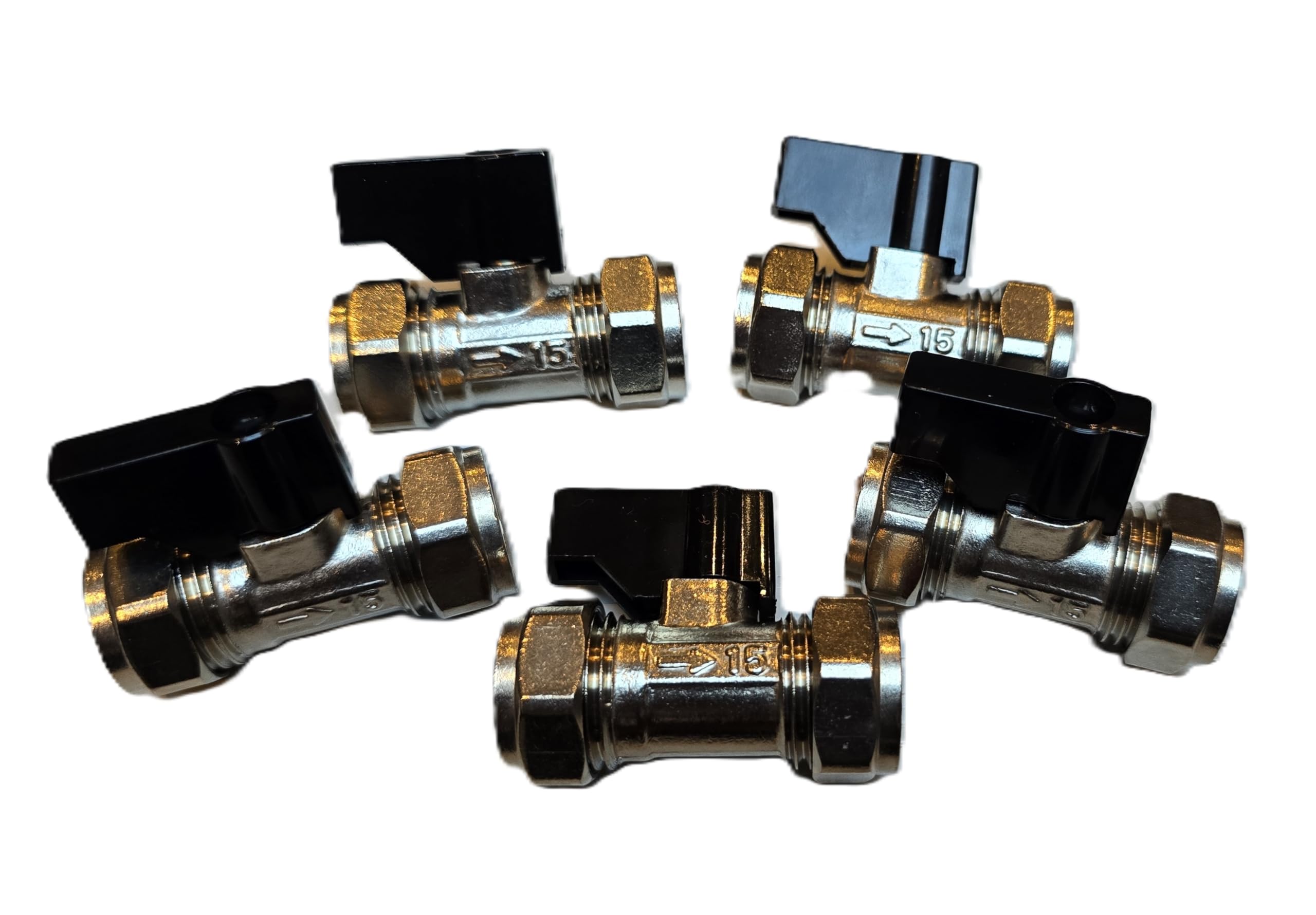 TC 15mm Compression Isolation Valve with Black Lever Handle Thumb Turn Bolofix Isolating Valve WRAS Approved - Pack of 5 - Image 2