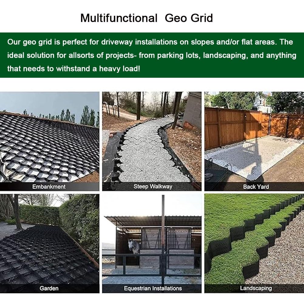 GZHERVICES Griglia di Terra, Griglia Geo, GeoCell da 4" - Trattenimento Ghiaia Permeabile al 100%, per Giardini, Parcheggi, Vialetti in Pendenza, Paesaggistica(2X2m/6.56x6.56ft)