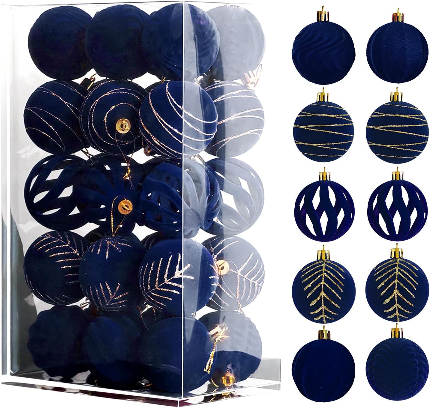 KALOR 30 Pcs Navy Blue Velvet Christmas Balls Bulk 2.36 Inch Flocked Christmas Tree Ornaments Shatterproof Plastic Balls for Christmas Tree Decoration Hanging Ornaments KALOR 30 Pcs Navy Blue Velvet Christmas Balls Bulk 2.36 Inch Flocked Christmas Tree Ornaments Shatterproof Plastic Balls for Christmas Tree Decoration Hanging Ornaments