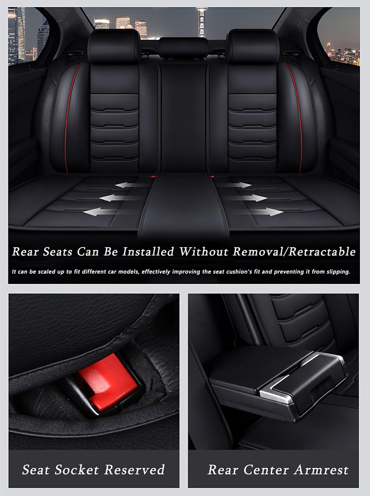 Juego Completo de Fundas para Asientos de Coche para Mitsubishi Eclipse Cross 2018-2022, Fundas para Asientos Delanteros y Traseros, Protector de Asiento de Cuero PU,C Black+Red