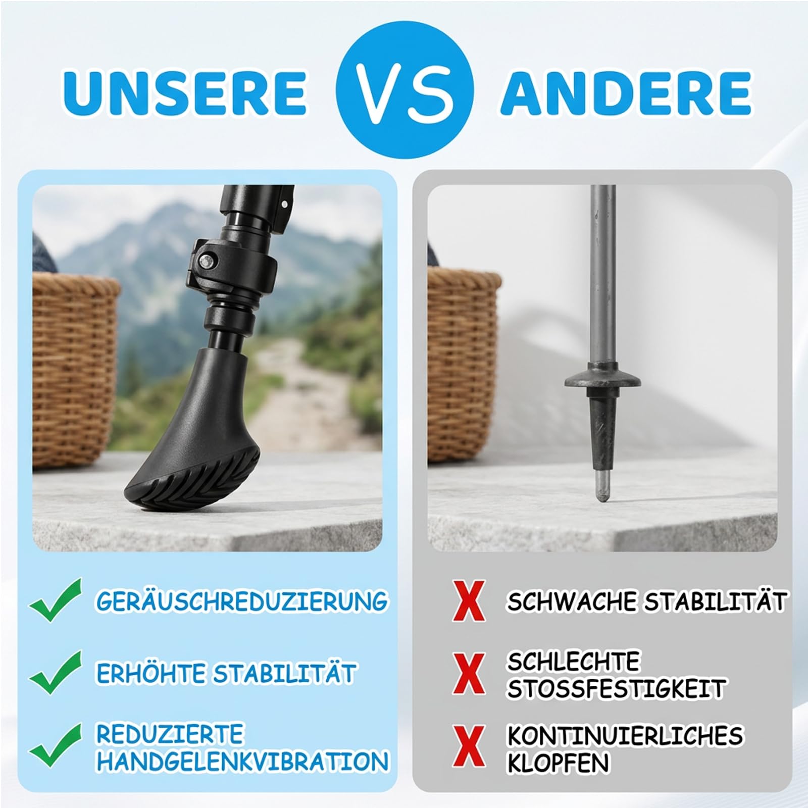 18 Stück Gummipuffer für Wanderstöcke, Nordic Walking Stöcke Gummipuffer, rutschfeste Stoßdämpfer für Asphalt Kies Berge Wandern, passend für Alle Gängigen Durchmesser Wanderstöcke