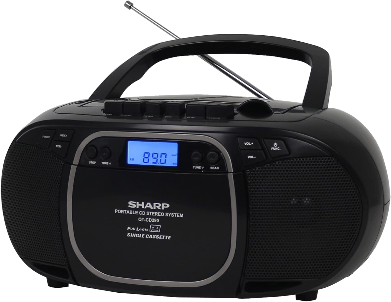 Sharp QT-CD290 Boombox Front View with Antenna Retracted