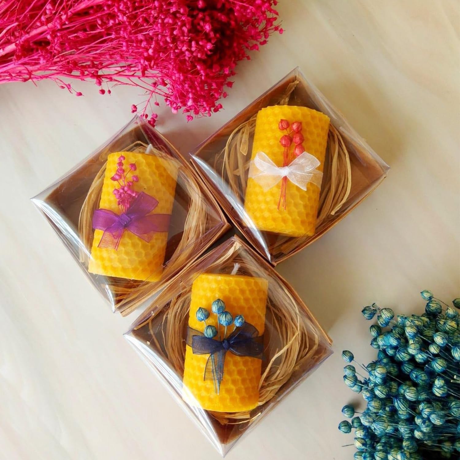 Artistry Home Pure Beeswax Candles, 7 cm x 4.5 cm, Set of 3, Natural Honey Scent