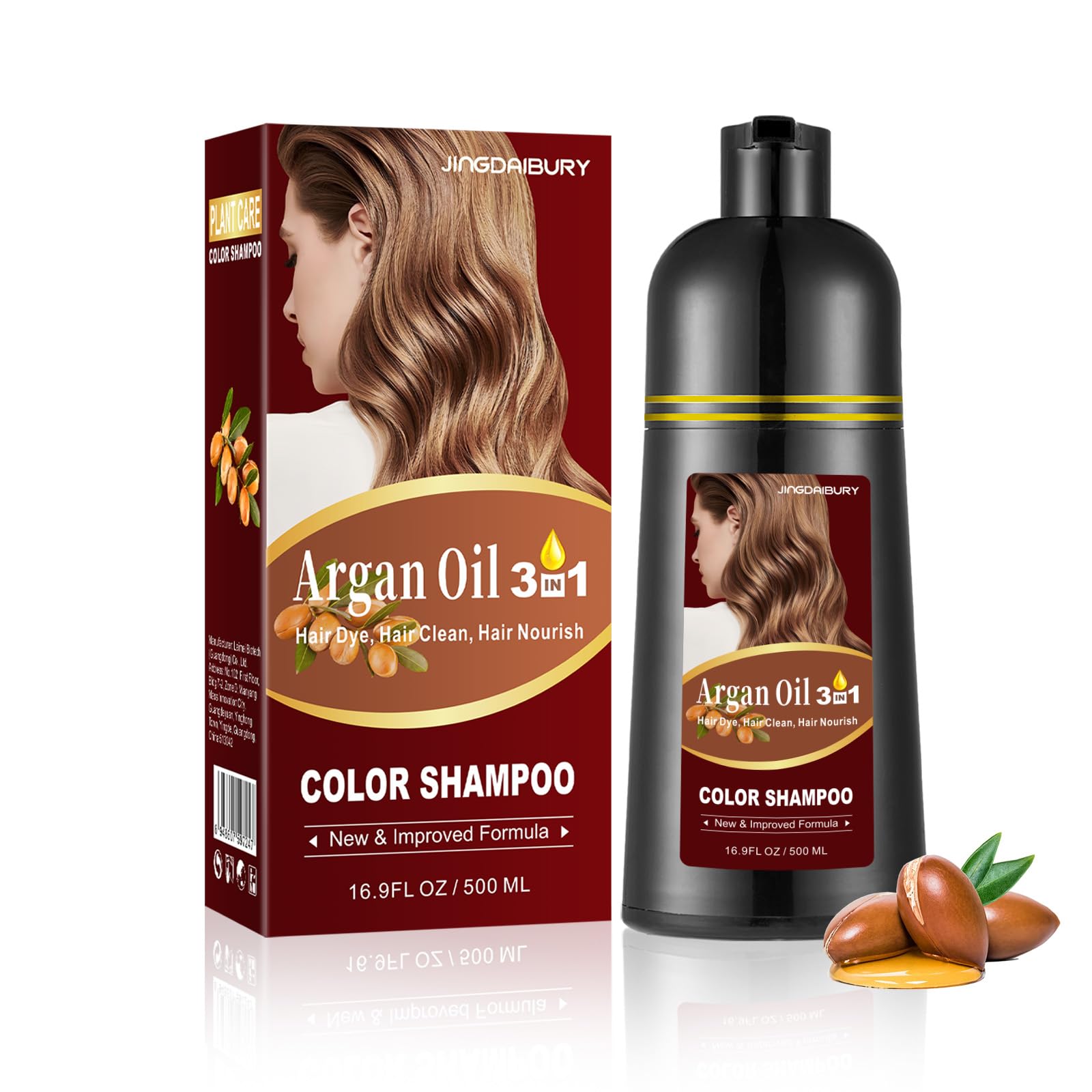 Dark Brown Hair Dye Shampoo 3 in 1, Hair Color Shampoo for Women & Men Argan Oil Root Touch Up Semi Permanent Instant 100% Gray Hair Cover, Champu Para Canas, Easy to Use & Long Lasting, 16.9 Fl Oz