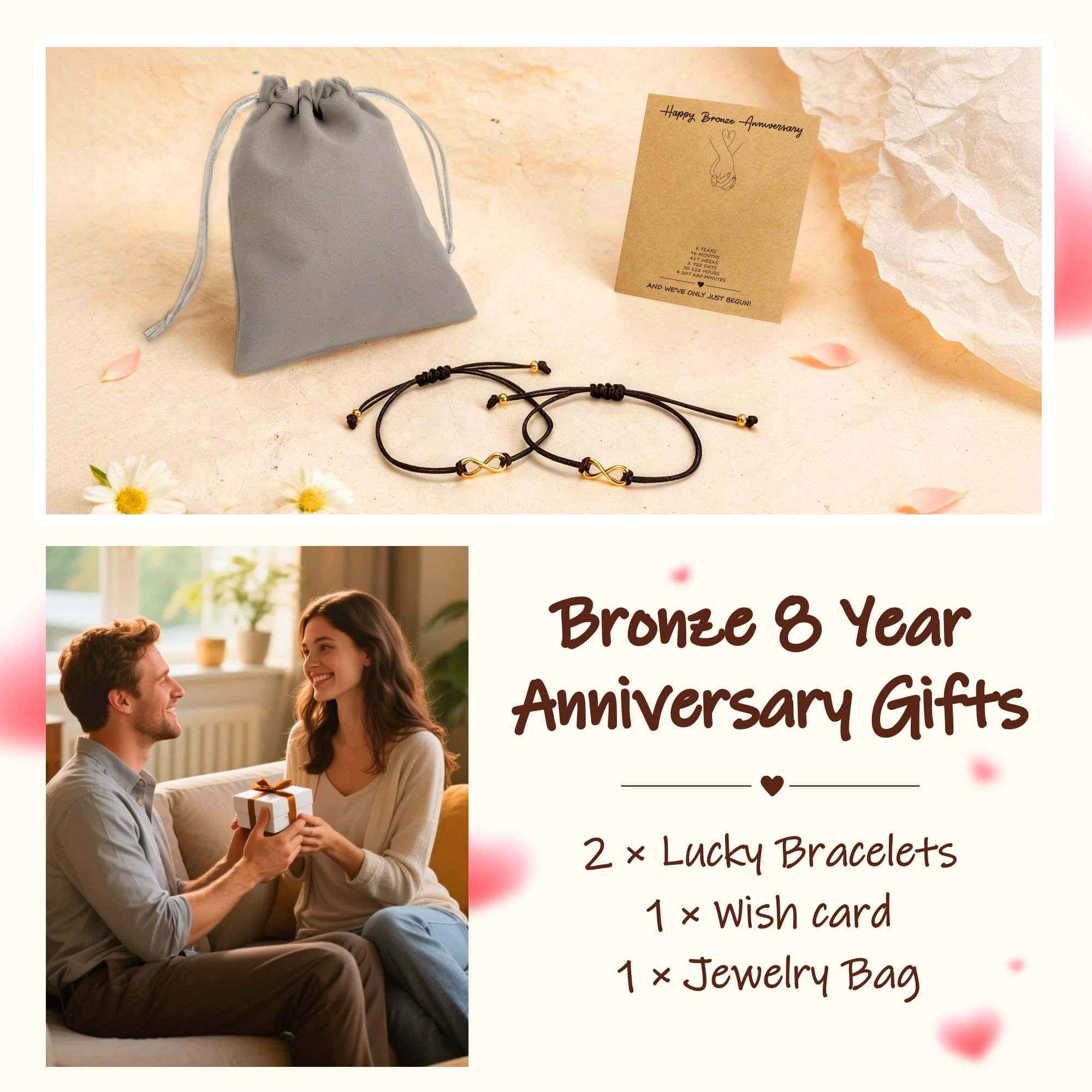 Glowvibe Bronze 8th Anniversary Wedding Gifts,Matching Bracelets For Couple 8th Anniversary Present for Him and Her Bracelets Infinity Knot