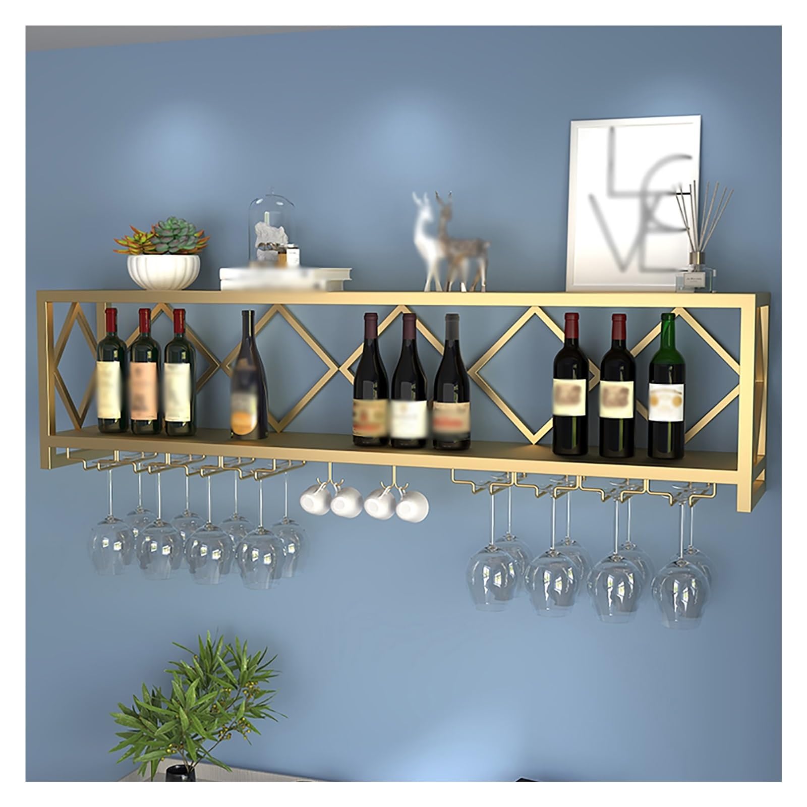 Support de bouteille de vin en acier suspendu avec porte-verre