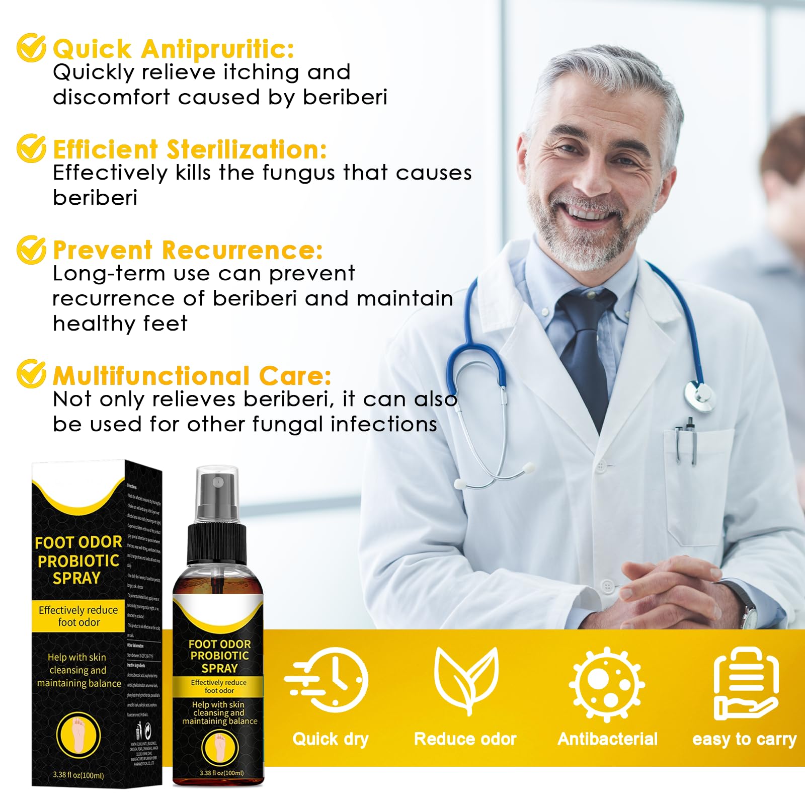100ml Protect Spray Desodorante Pies, Desodorante para Pies,Acción Absorbente y Antitranspirante, Spray Purificante, Absorción Rápida,Reduce el Sudor Excesivo,Sensación de frescura