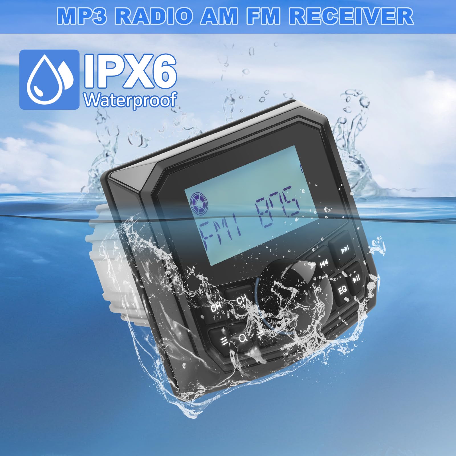 Marine Stereo Radio MP3 Player Receptor FM AM DAB+ Reproductor 12V Estéreo Marina Impermeable BT Conexión Equipo Música Barcos para Boot Barcos Yates Marine