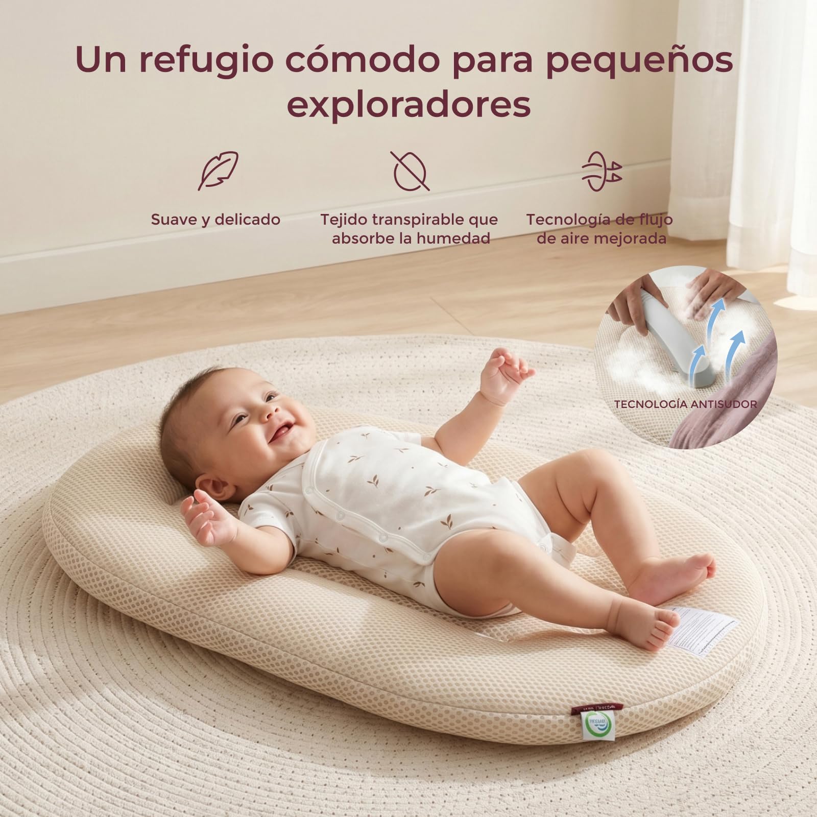 Momcozy Nido Bebé Recien Nacido 72x48 cm, Nido Reductor con Funda de Algodón Desenfundable, Tejido 3D Transpirable, Ligero y Portátil 820 g, Certificación OEKO-TEX