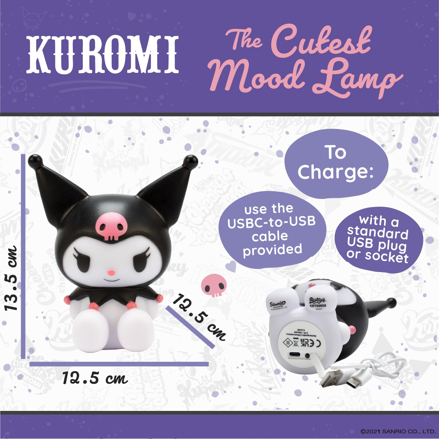 Blue Sky Studios Hello Kitty Character Light, Touch-Controlled Lamp, Cute Kawaii Desk Decor, Collectible Merch Gift, Kuromi - Image 4