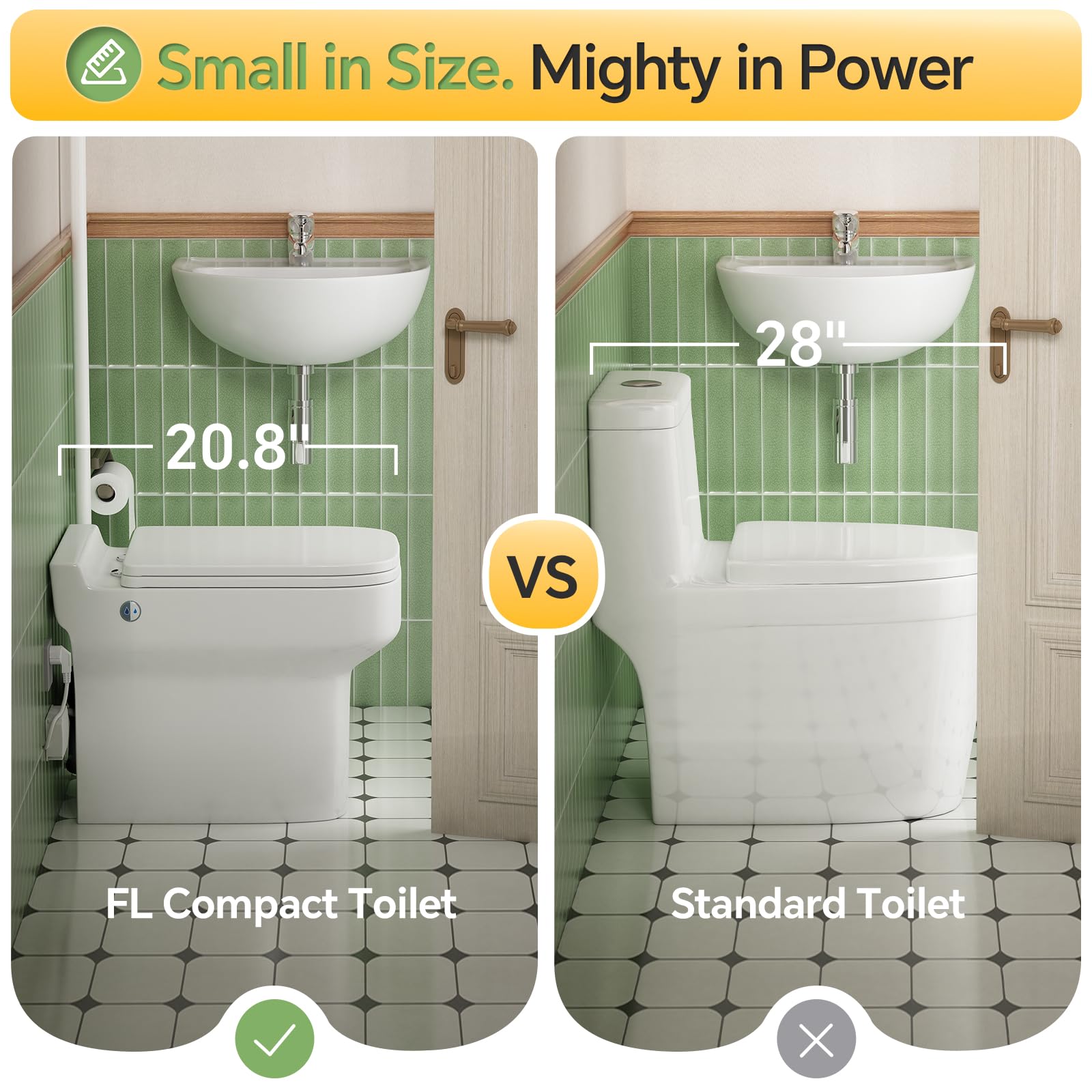 WC de broyage compact 600W, WC upflush monobloc avec pompe de broyage intégrée pour cave, petits espaces, grenier ou salle de bain sous les escaliers, télécommande, double chasse d’eau, 4/5 CV