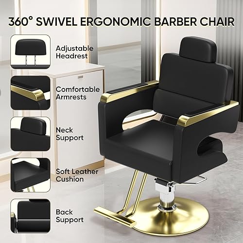 Miniatura 4 de Cuute Silla de salón para estilista, silla de peluquero con bomba hidráulica resistente, silla de estilista giratoria de 360 grados, equipo de