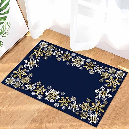 Miniatura 3 de Tapete de Navidad para cocina, baño, tapete para puerta de piso, lavable, tapete de entrada de bienvenida, tapete absorbente para pasillo, azul
