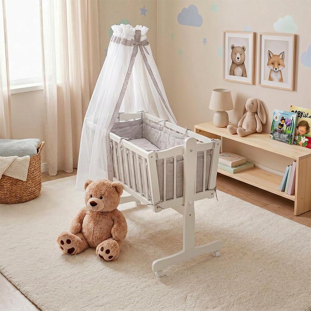 VitaliSpa Lit bébé, Blanc, 40x90 | avec des roues, avec fonction de bascule et roulettes verrouillables