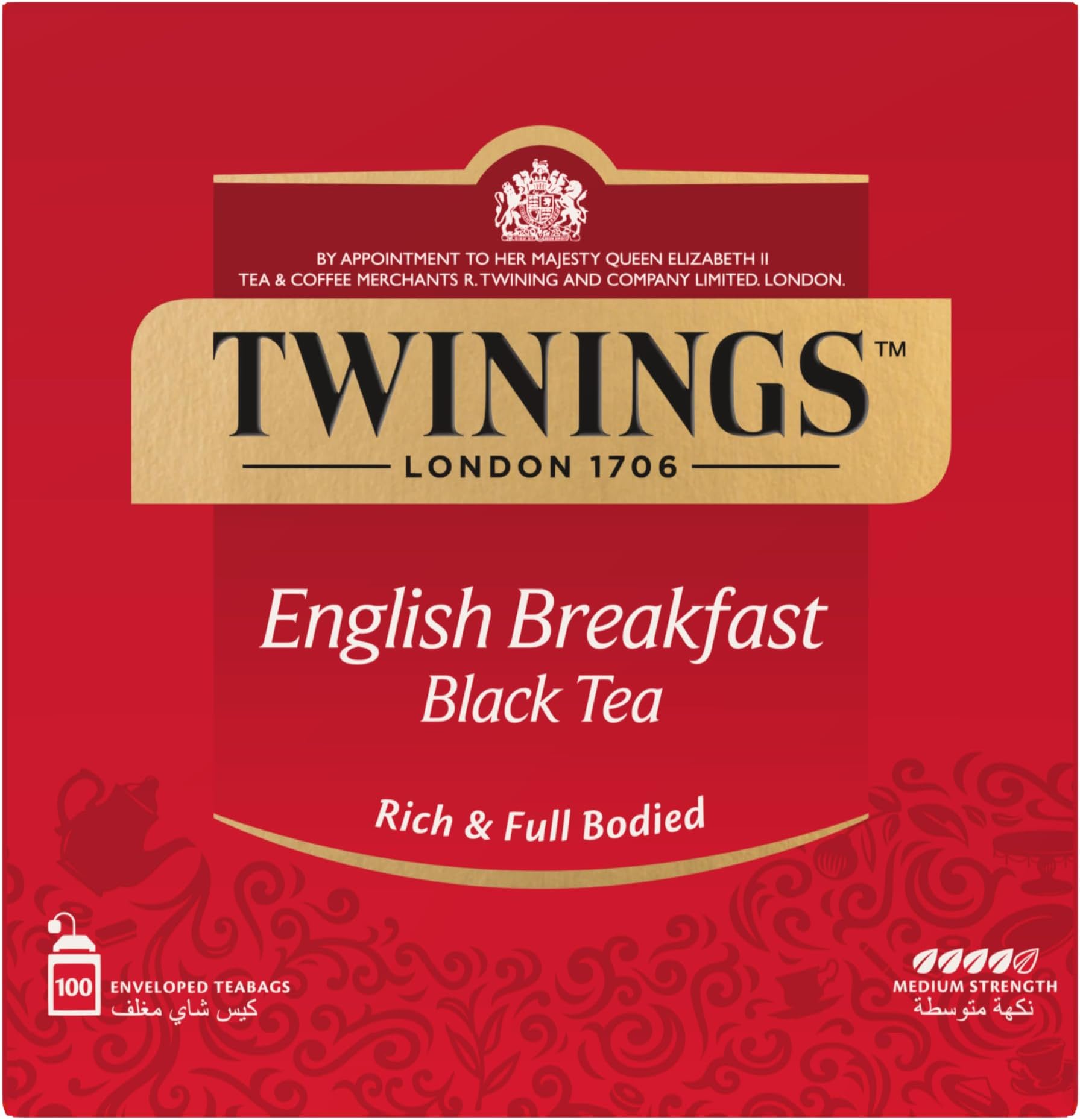 Twinings English Breakfast Black Tea, Individual Tea Bags, Traditional Luxury Tea Blend with Strong Well Rounded Flavour, 100 Tea Bags
