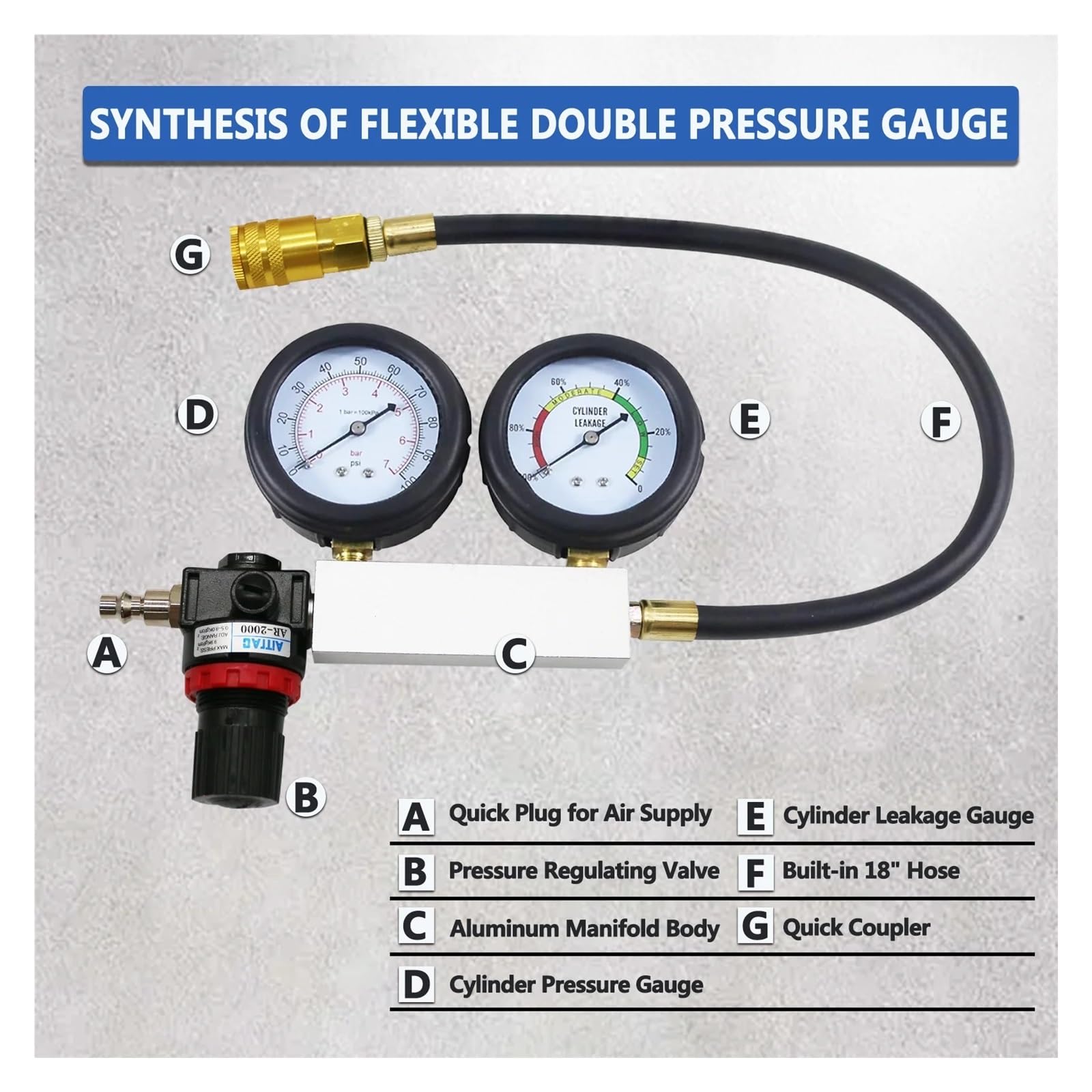 Detector de Fugas compresión Cilindros Motor Gasolina TU-21 Probador Herramienta de Prueba