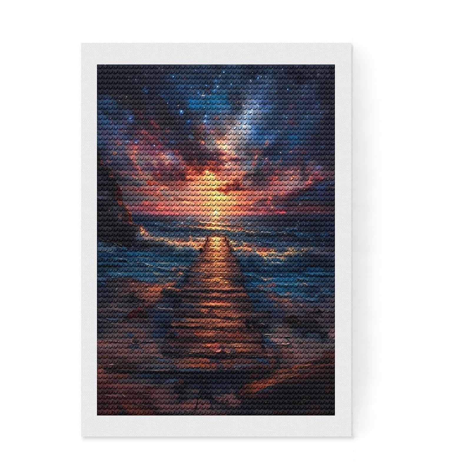 Junmoney Coastal Pier Sunset Crystal Diamond Art Kit 8"x12", Festive Craft Gift, Aesthetic Room Decor, with Tool Kit, Creative Gift Idea