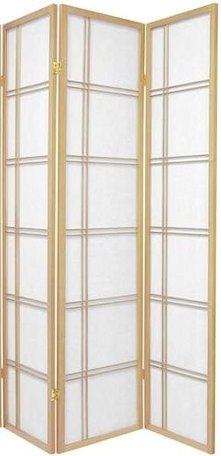 Legacy Decor 3 Panels Room Divider Privacy Screen Shoji Style Natural Finish Lattice Design 71" Tall x 52" Wide