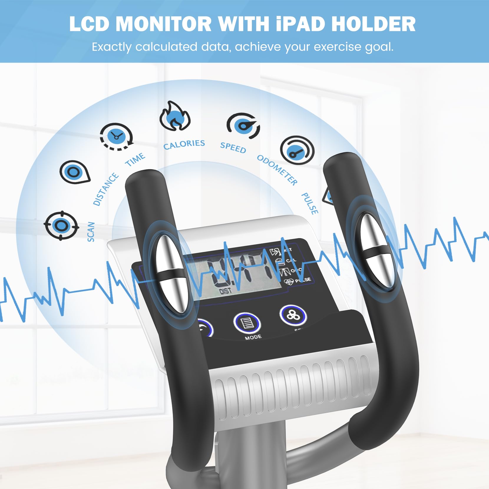 Dripex Ellittica da Casa, Ellittica Professionale Silenziosa & Display LCD, 8 Livelli di Resistenza Regolabili, Cardiofrequenzimetro e Porta Borraccia, Attrezzi Palestra Casa