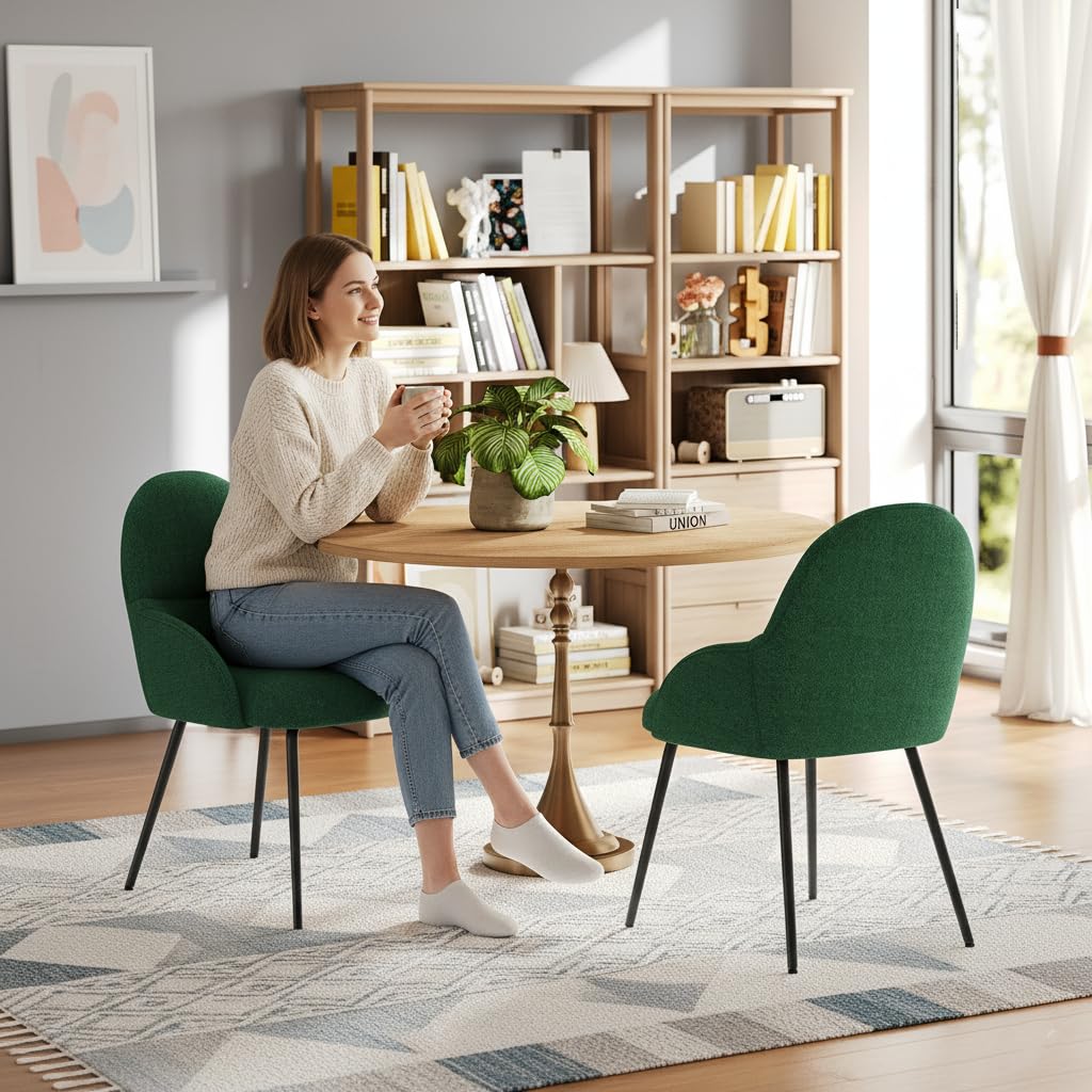 Chaises De Salle à Manger Avec Accoudoirs - Revêtement Lin Beige, Structure Métallique - Lot De 2
