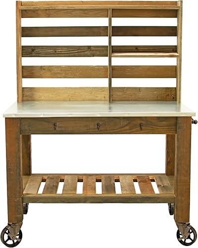 Miniatura 7 de Banco de macetas con ganchos de hardware y barra de toalla, mesa de bufé, banco de trabajo para isla de patio, muebles de jardín, carrito rodante de