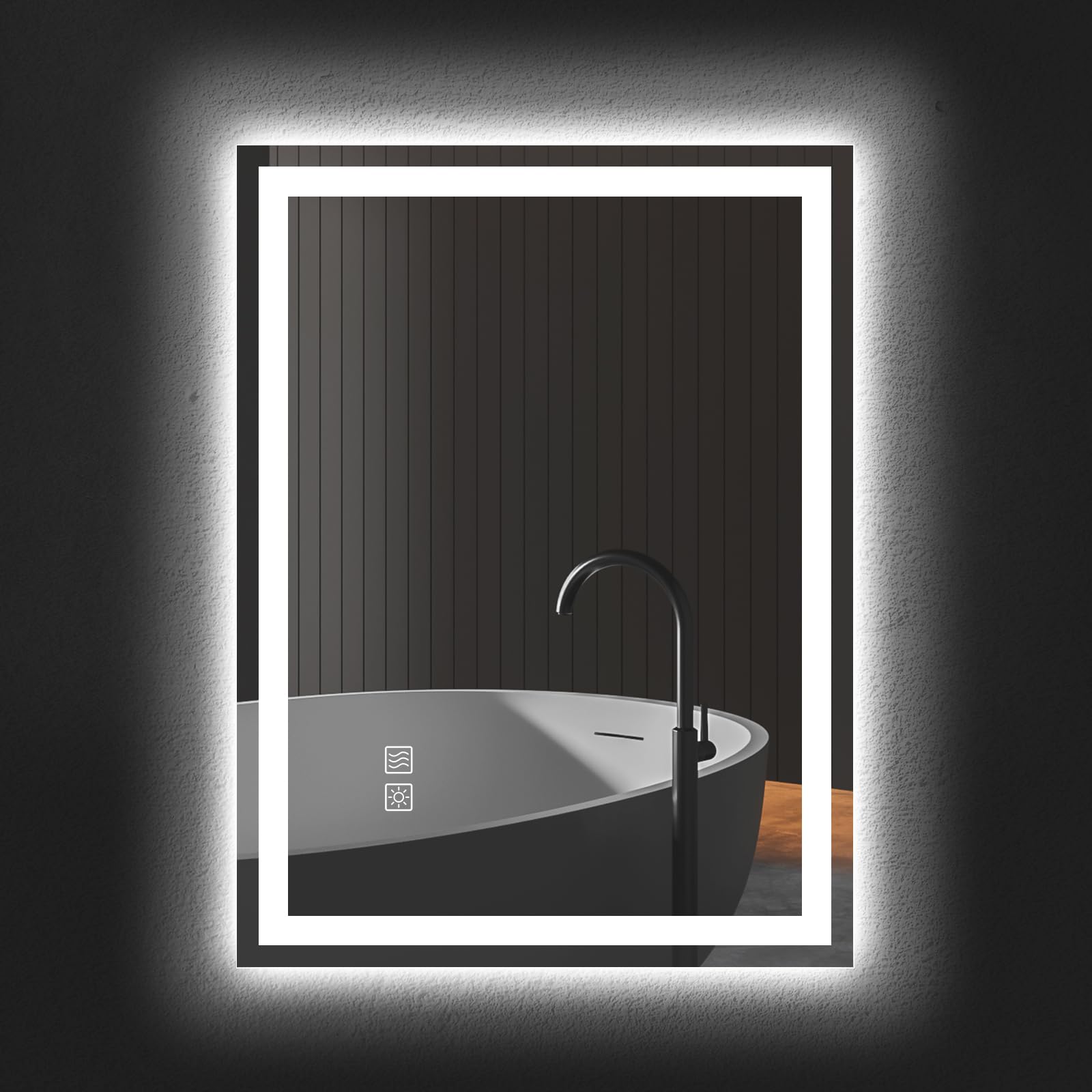 HYPERLITE Specchio da bagno a LED 24 x 32: specchio da bagno a LED anti-sbavatura con vetro temperato HD, specchi illuminati dimmerabili per nuova decorazione della casa quotidiana toelettatura