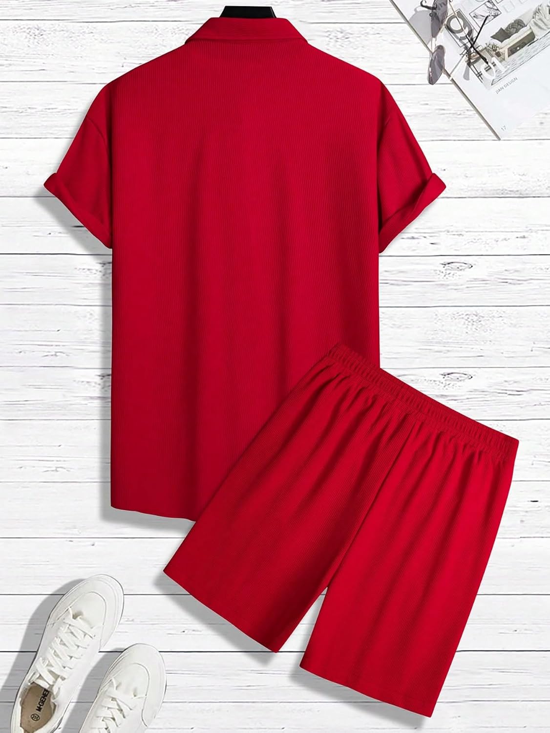 Men's 2 Piece Short Set Short Sleeve Button Down Shirts and Drawstring Track Shorts Beach Outfits - Image 2