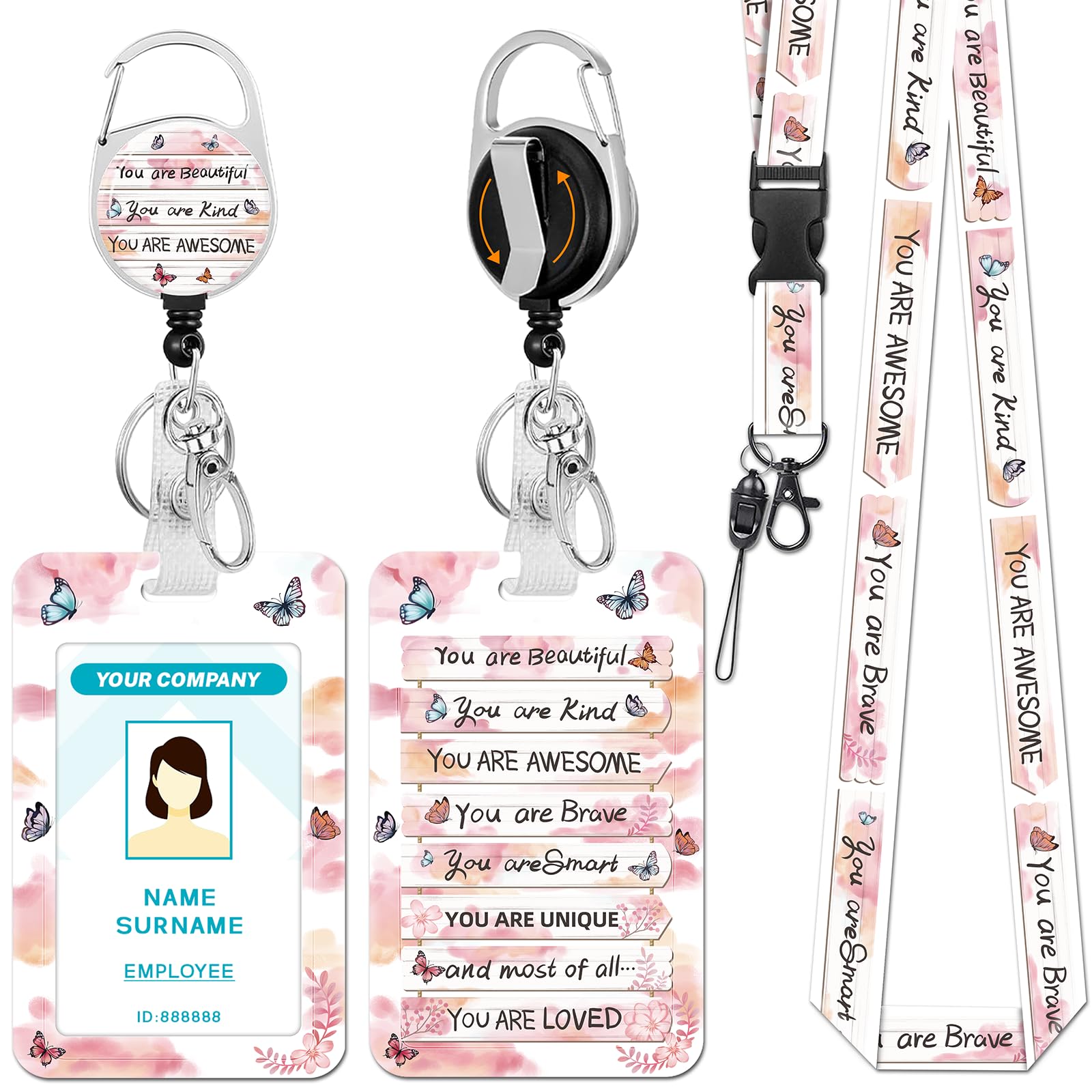 Hancynir Inspirational Quote Lanyards for Id Badges, Retractable Reel Clip