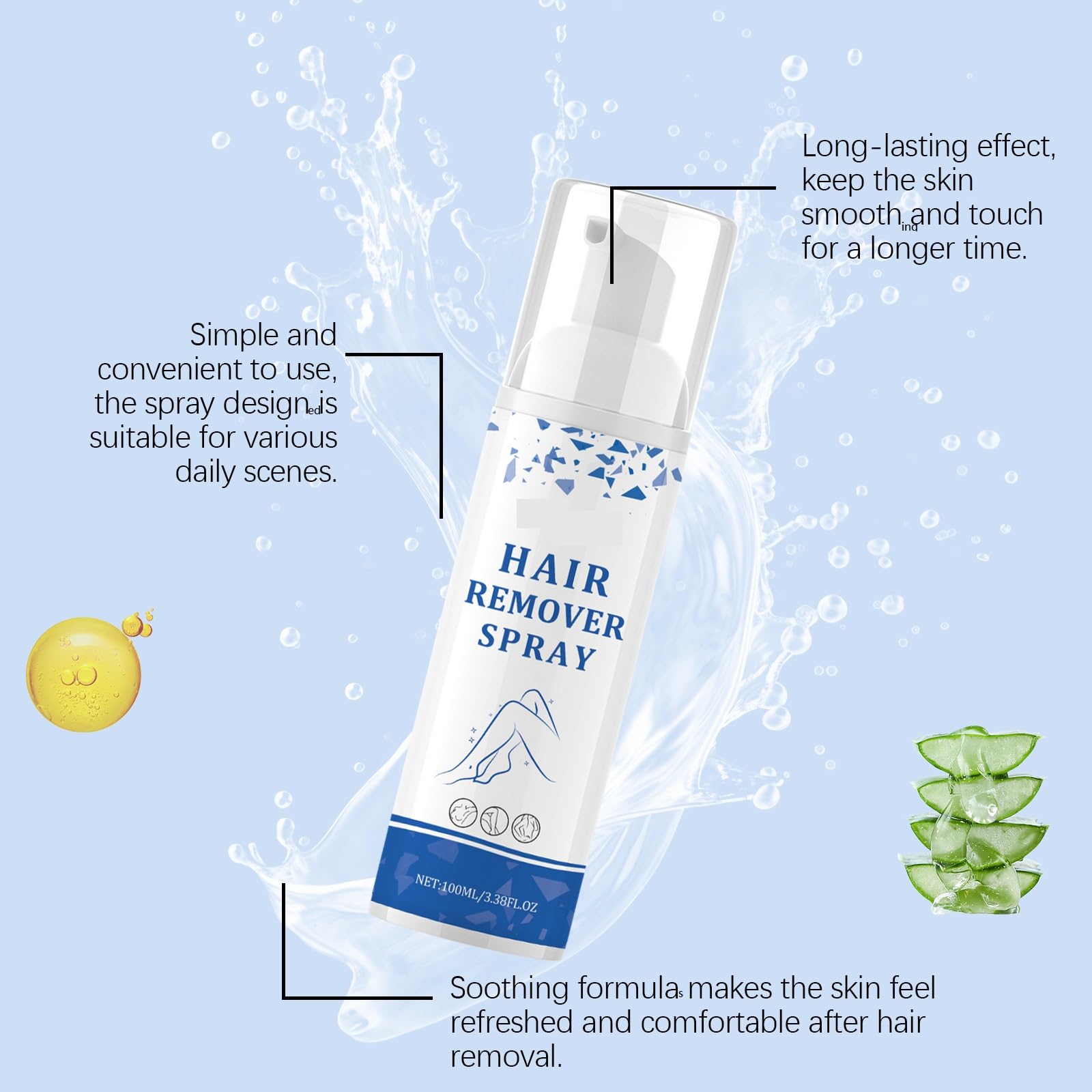 Schiuma depilatoria spray da 100 ml. Crema depilatoria morbida spray per donne e uomini. Corpo, gambe, ascelle, braccia, parti intime del corpo. Ammorbidisce la pelle. Alternativa per (PCS5)