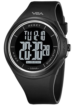 V2A Touch Controls Digital 5ATM Waterproof Unisex Sports Watch (Black Dial and Strap)