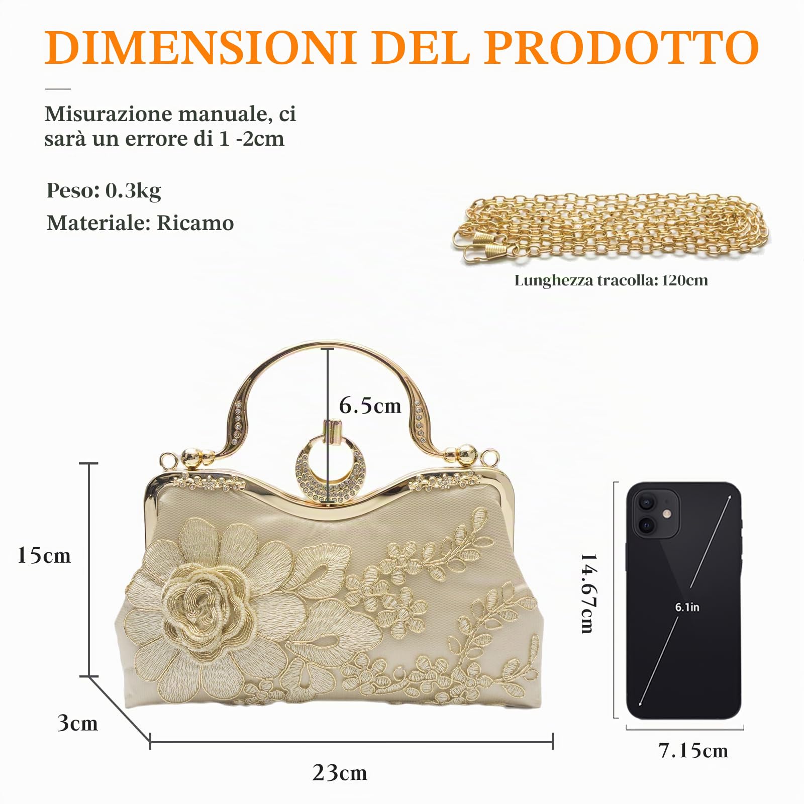 Borsetta da Sera da Donna Clutch in Ricami Floreali Borsa Sposa Pochette Piccolo con Catena Elegante Borsa a Spalla Gorgeous Cerimonia Cocktail Ballo Festa Borsa a Tracolla